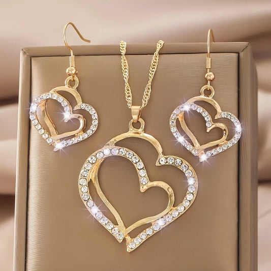 Shining Double Heart Jewelry Set